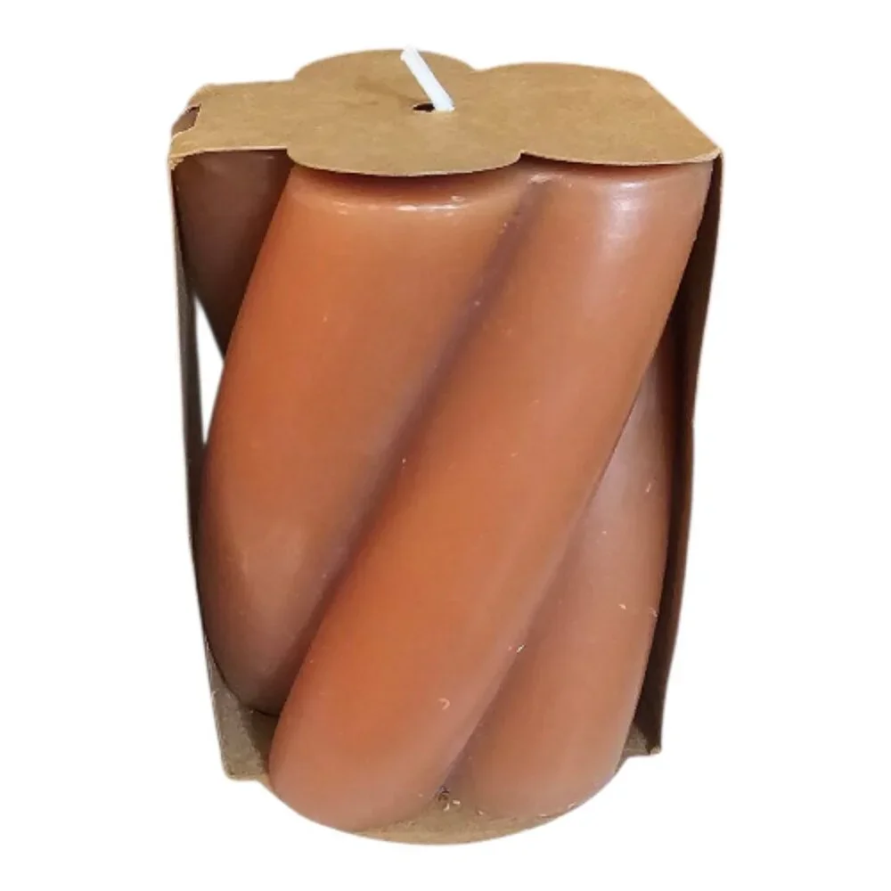 West Elm Chunky Twist Pillar Candle in Clay, NWT